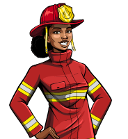 Female Firefighter in Comics Style Cartoon Character